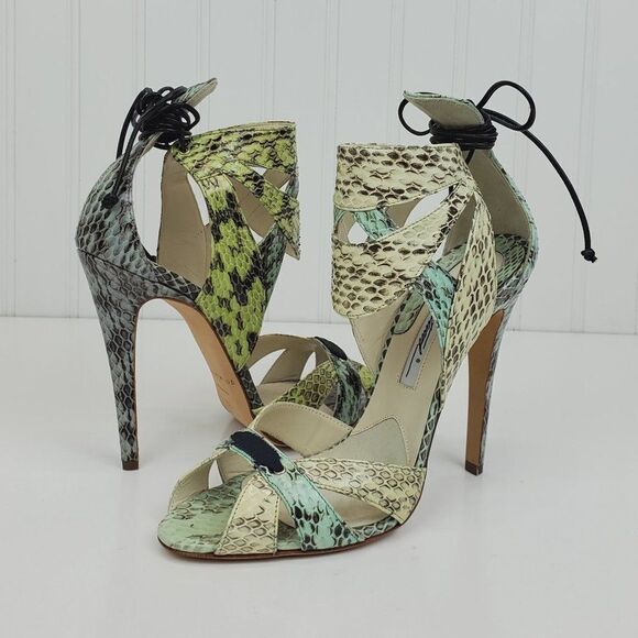 MISMATCHED Brian Atwood Uma Snakeskin Multicolored High Heels Sandals SH-034 - Picture 2 of 15